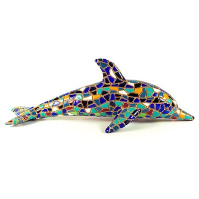 4" Blue Multicolor Mosaic Dolphin Magnet