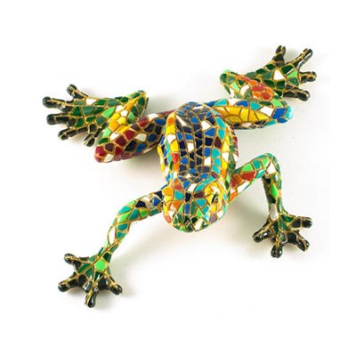 4" Green Multicolor Mosaic Splayed Frog Figurine
