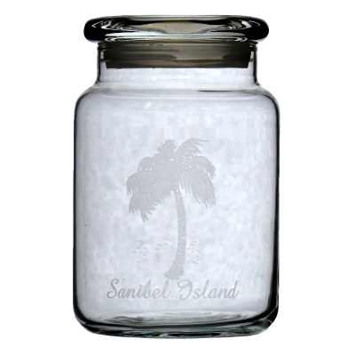 26 oz Clear Glass Sanibel Island Palm Tree Jar With Lid