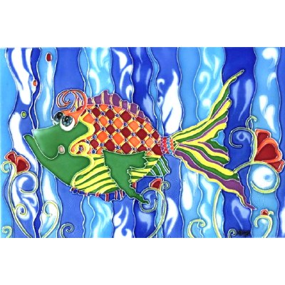 8" Square Multicolor Fantastic Fish Ceramic Tile