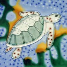 6" Square Abstract Loggerhead Sea Turtle Ceramic Tile