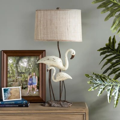 32" 2 White Flamingos Lamp