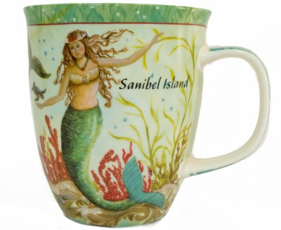 15 oz Multicolor Sanibel Island Mermaid Hideaway Wrapped Ceramic Harbor Mug