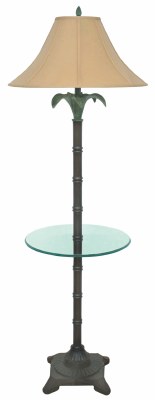 63" Dark Brown and Green Palm Floor Lamp with Glass Table