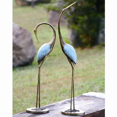 36" Set of 2 Bronze and Verdigris Aluminum Metal Cranes