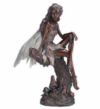 13" Bronze Fairy on Stump Statuette
