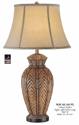 33" Brown Wicker Night Light Lamp