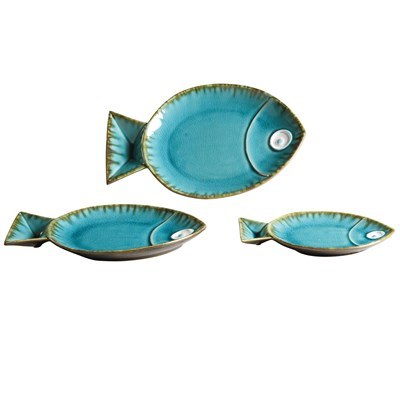 13" Blue Ceramic Fish Tray