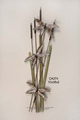 38" x 10" Dragonflies on Cattails Metal Wall Art Plaque