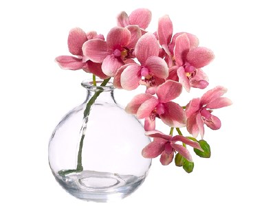 10" Faux Pink Phalaenopsis in Glass Vase