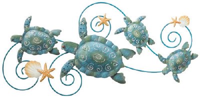 31" Blue & Green Metal Sea Turtle Family Plaque