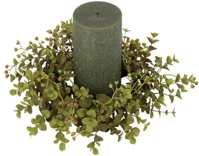 4" Opening Faux Green Eucalyptus Candle Ring