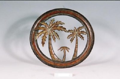 16" Round Metal Brown Palm Trio Wall Plaque