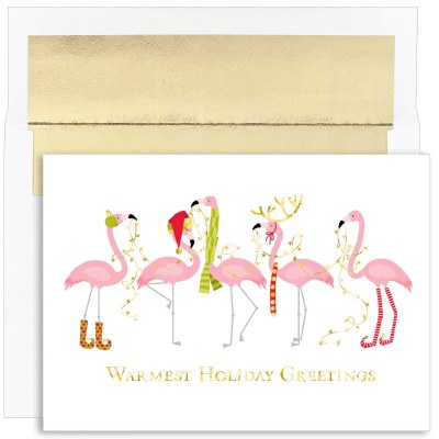 Box of 16 Fashionista Flamingo Christmas Greeting Cards size 6" x 8"