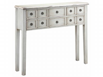 40" Distressed Green and White Finish 6 Drawer Console Table