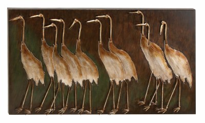 24" x 43" Silver Birds on Brown Plaque Meatl Wall Art Plaque