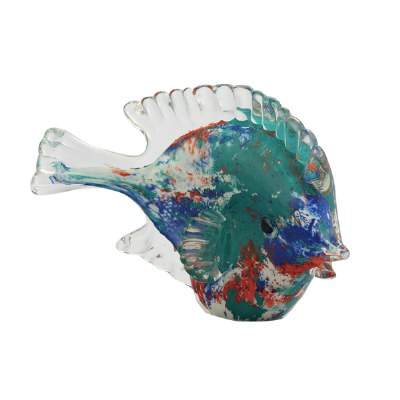 8" Aqua, Blue & Red Glass Fish