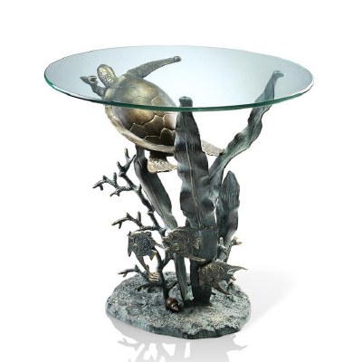 23" Metal and Glass Sea Turtle Table