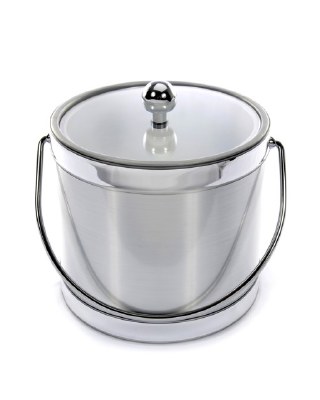 7" Metallic Brushed Silver 3 Quart Lidded Ice Bucket with Handle