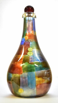 19" Multicolor Rectangles Glass Bottle with Stopper