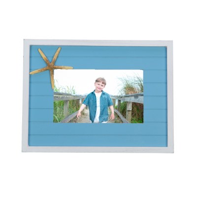 4 x 6" Blue and White Slat Wood Photo Frame with Starfish