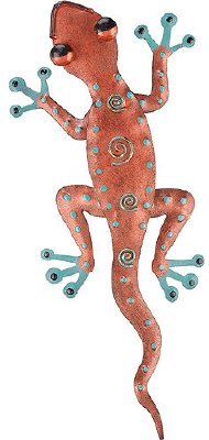 11" x 4" Copper & Turquoise Metal Gecko Plaque