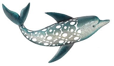 24" Large Openwork Metal Dolphin with Tail Up Coastal Wall Art Plaque
