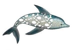 18" Small Openwork Metal Dolphin with Tail Down Coastal Wall Art Plaque