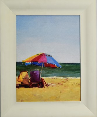 16" x 12" Beach 2 on Gel Textured Print in White Frame