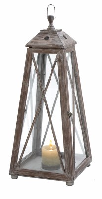 26" Driftwood & Glass Lantern