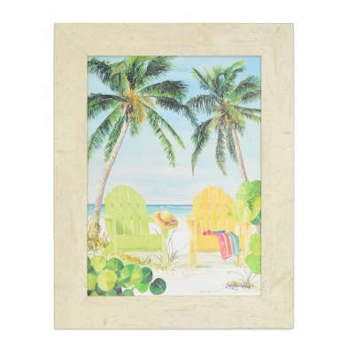 18" x 14" Yellow and Green Beach Chairs Gel Textured Print with No Glass