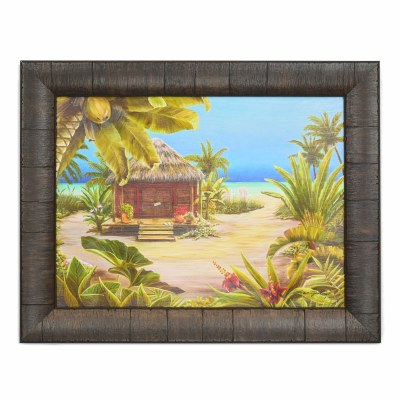 14" x 18" Red Island Hut with Chairs Gel Textured Print with No Glass