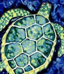 6" Square Green Sea Turtle on Blue Ceramic Tile