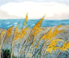 6" Square Gold Sea Oats on Beach Ceramic Tile