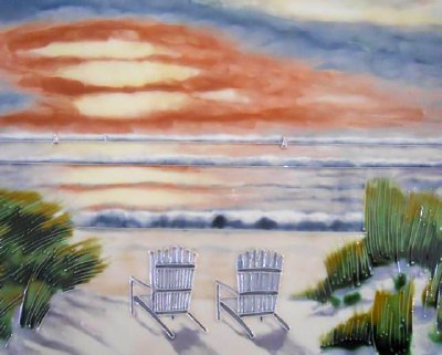 6" Square Adirondack Beach Chairs Sunset Ceramic Tile