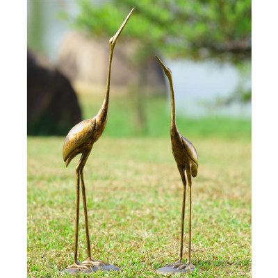 29" Set of 2 Bronze Metal Aluminum Heron Figurines