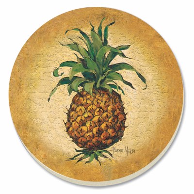 4" Round Set of 4 Gold and Green Pineapple Pizzazz Coasters