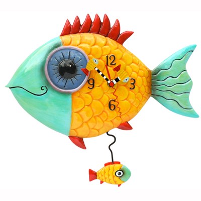 14" Yellow and Turquoise Wide Eye Fish Clock