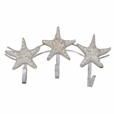 12" Whitewashed Wood Starfish Triple Hook Plaque