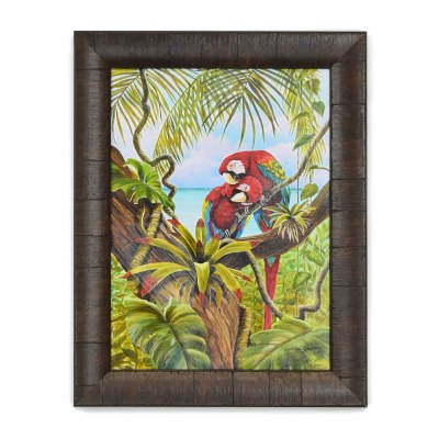 18" x 14" Red Parrot Pair Gel Textured Print with No Glass