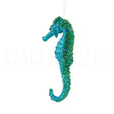 6" Green & Teal Glitter Seahorse Ornament