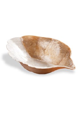 7" White & Gold Capiz Shell Leaf Bowl