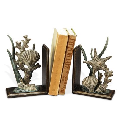 8" Bronze and Verdigris Metal Sea Life Bookends