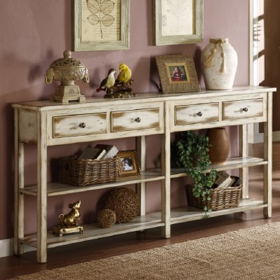 72" Distressed White Finish Console Table