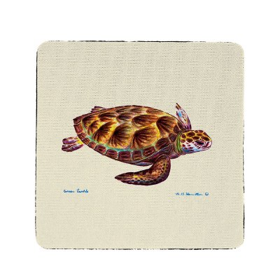 4" Square Gold Sea Turtle on Blue Coaster