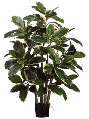 39" Faux Artificial Variegated Rubber Leaf Plant in Pot
