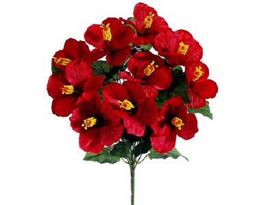 19" Faux Red Tight Hibiscus Bush