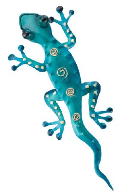 11" x 5" Blue & Gold Metal Gecko Wall Plaque