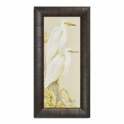 20" x 10" White Snowy Egrets Splendor Gel Textured Print with No Glass