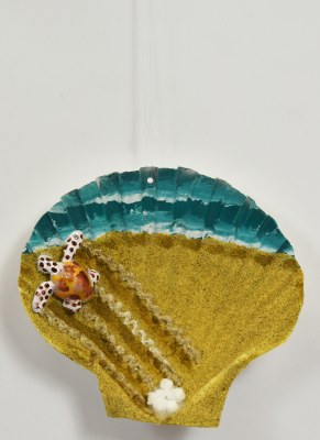 Sea Turtle Hatching Painted in a Scalllop Shell Ornament